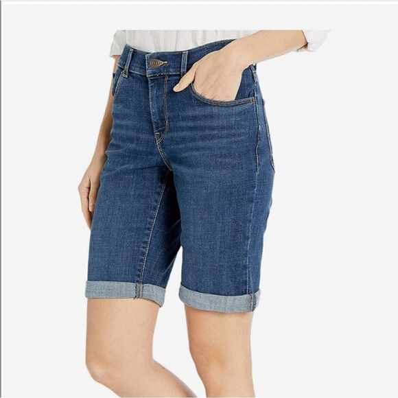 VTG red tab 90s Levi's 515 Cuffed Denim Bermuda Shorts - Women's sz 8 - Picture 1 of 15